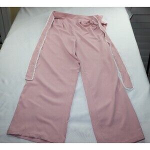NWT Kirundo Womens Size L High Waisted Wide Leg Pink Tie Dress Pants